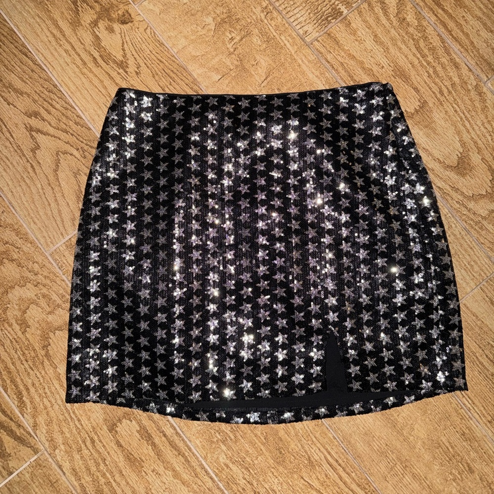 Altar'd State Black & Silver Star Sequin Mini Skirt